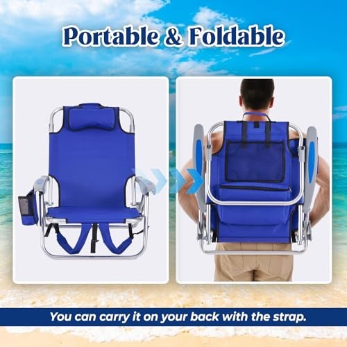 2 Pack Lightweight Portable Camping Beach Chair for Adults, Outdoor Lay Flat