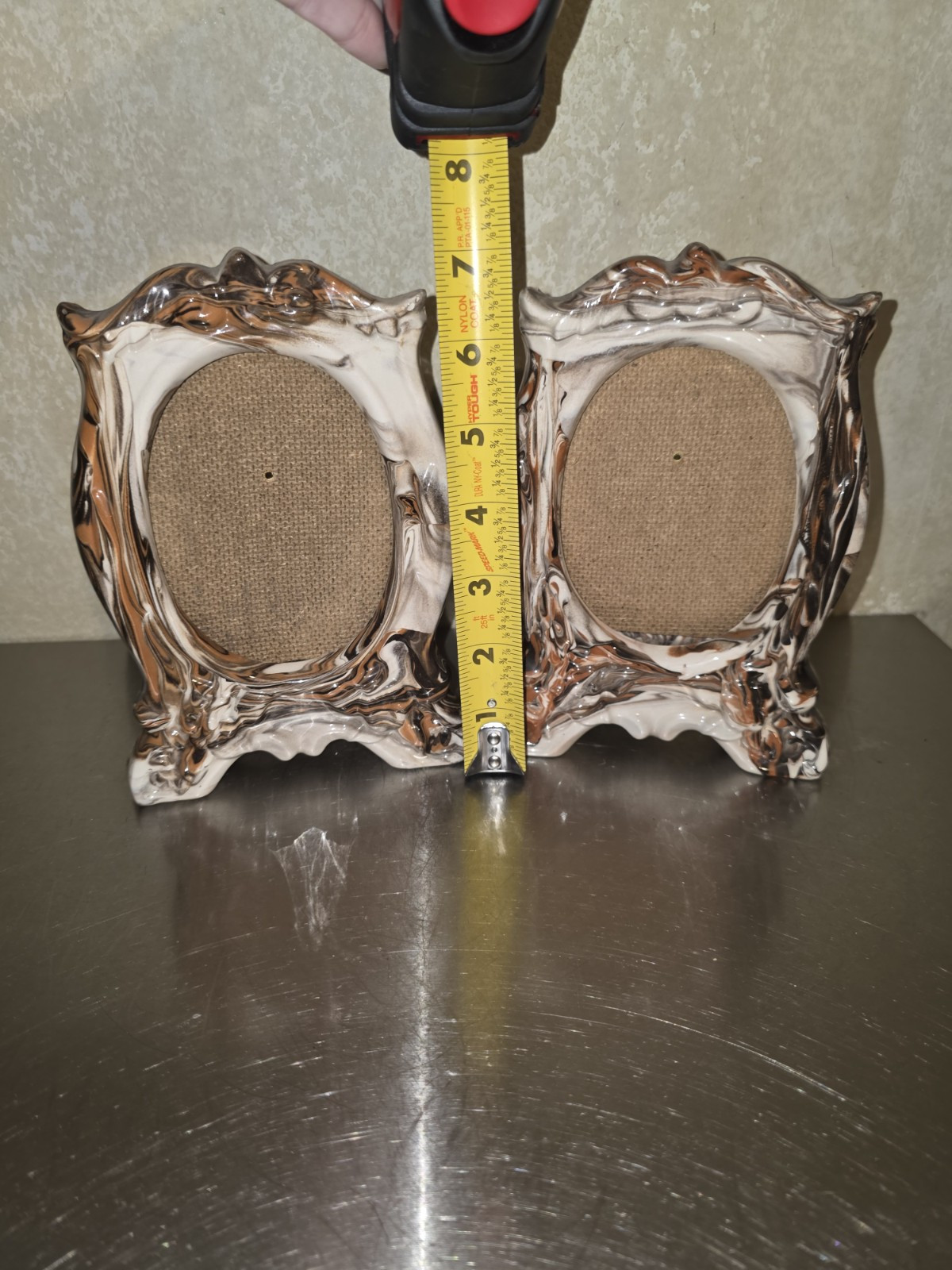 Unique & Neat Pair Of White/Orange/Brown Swirl Picture Frames. AS IS