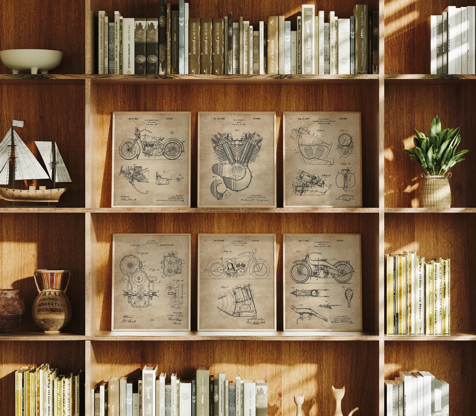 6 American Motorcycle Lovers Patent Art Prints Harley Davidson 8×10 in Wall Gift