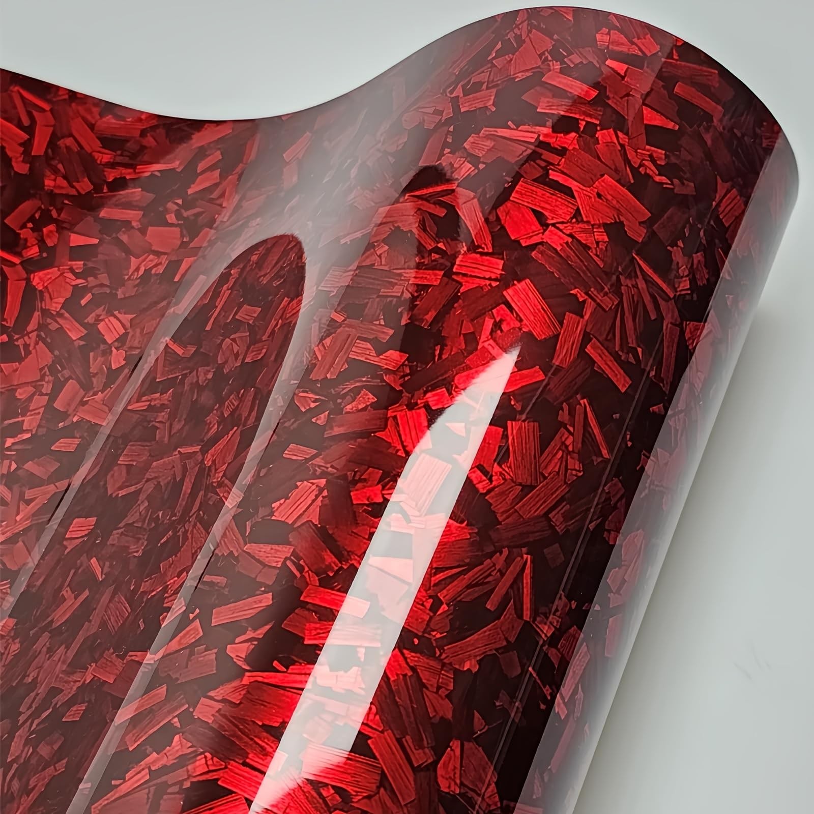 LZLRUN Forged Gloss Carbon Fiber Vinyl Wrap Roll Air Release 1ft x 5ft, Red