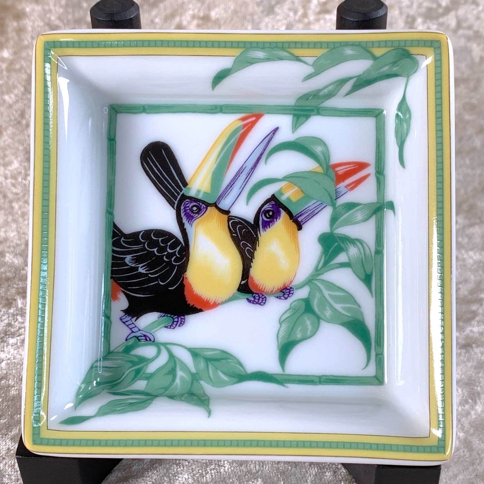 Vintage Hermes Paris Mini Tray Toucans Porcelain Ashtray 8 x 8 cm
