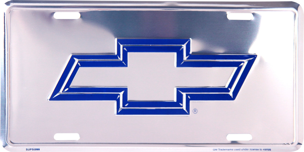 CHEVROLET BOWTIE BLUE LOGO CHROME LICENSE PLATE METAL SIGN CHEVY CAR TAG