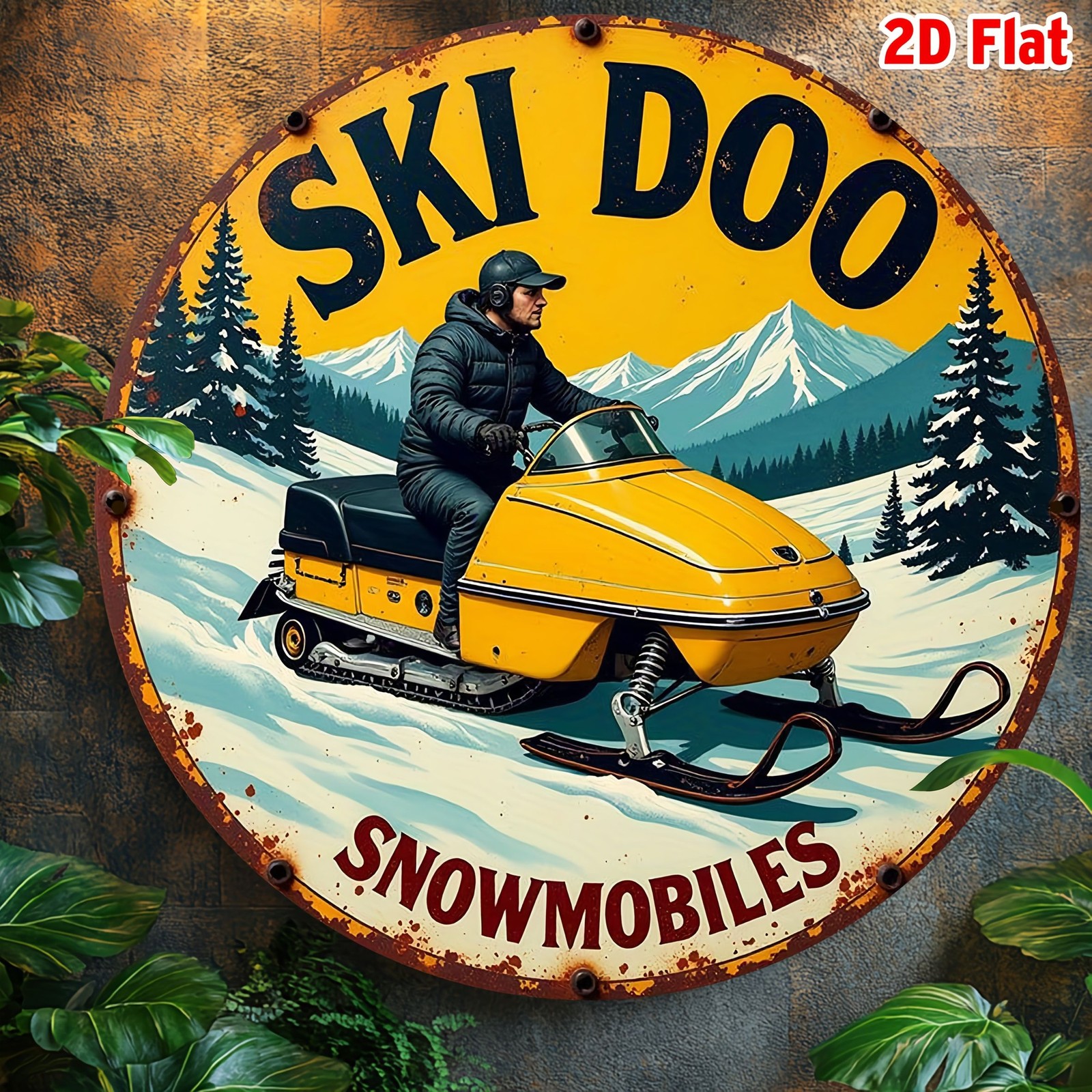 Round Ski Doo Snowmobiles Metal Sign Vintage Winter Sports Wall Decoration Gift