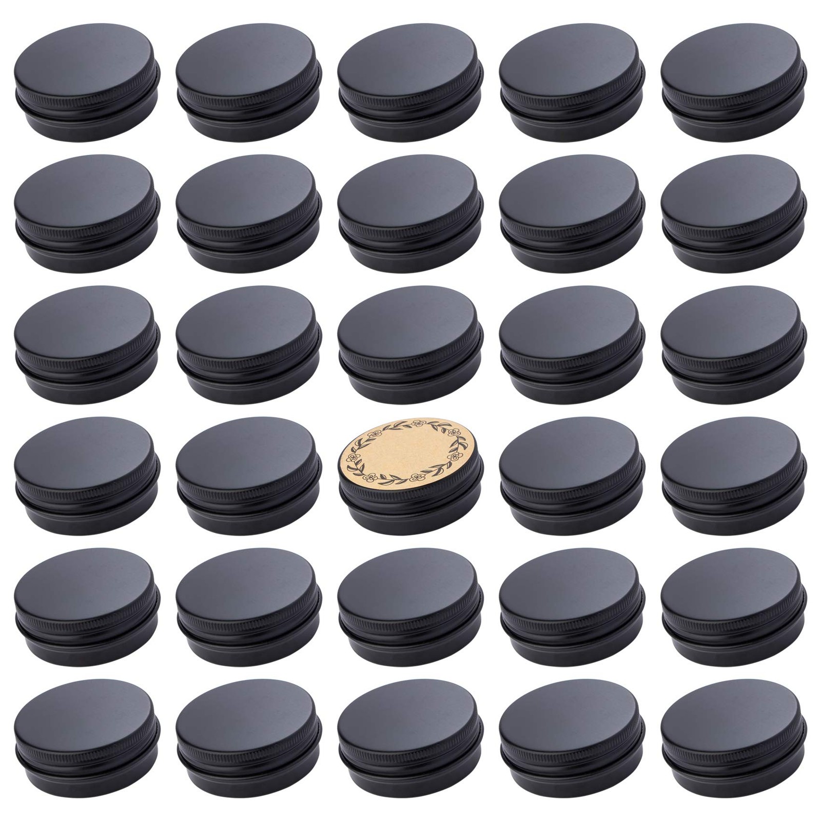 Art Secret 1 Oz 30Ml Black Screw Top Aluminum Tins Labels 32 Pack