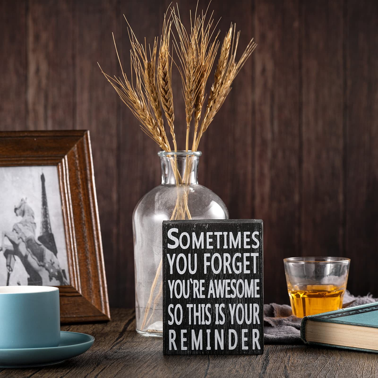 Inspirational Wood Box Sign 5 x 4 Inch Home Office 4×5 inches, Black Board