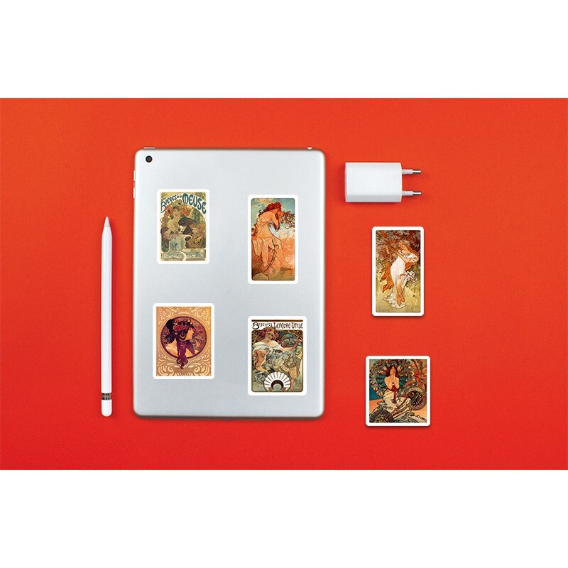90pcs Alphonse Mucha Stickers, Monet Van Gogh Famous Painting Stickers, #002080