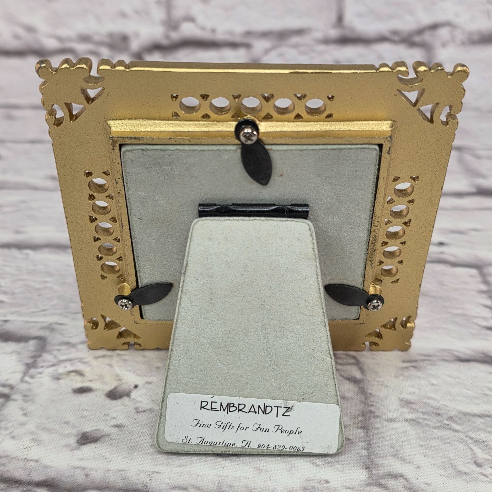 Vintage Rembrandtz Gold Jeweled Square Picture Frame 2.5 in Green Amber Accents