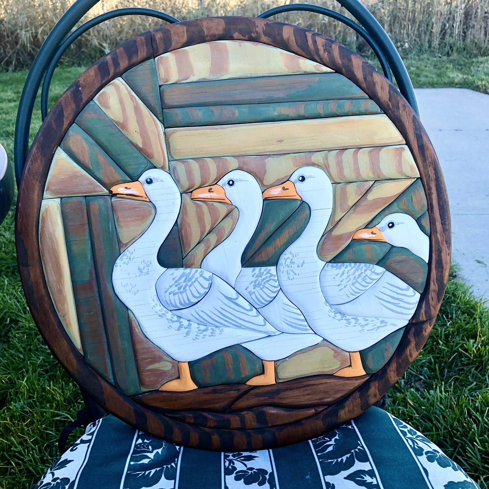 Vtg 3D Geese In A Row Custom Made Wood Wall Art- Cottage Farm House Decor