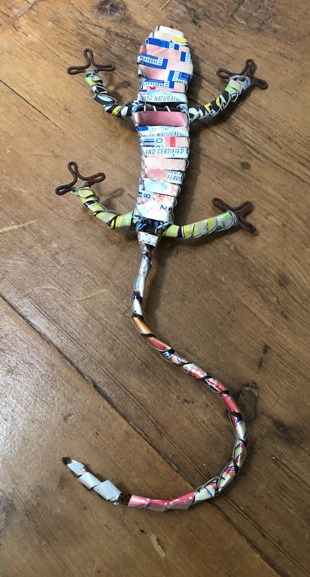 Steampunk Rustic Lizard Metal Art Sculpture Decor 9″ x 4″ wide small HANDMADE