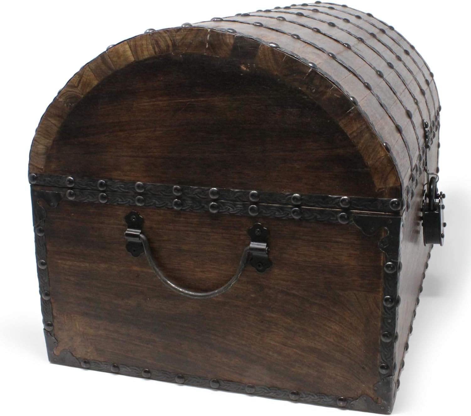 Nautical Cove Wood Treasure Chest w/ Rivets, Iron Straps, Lock & Skeleton Keys