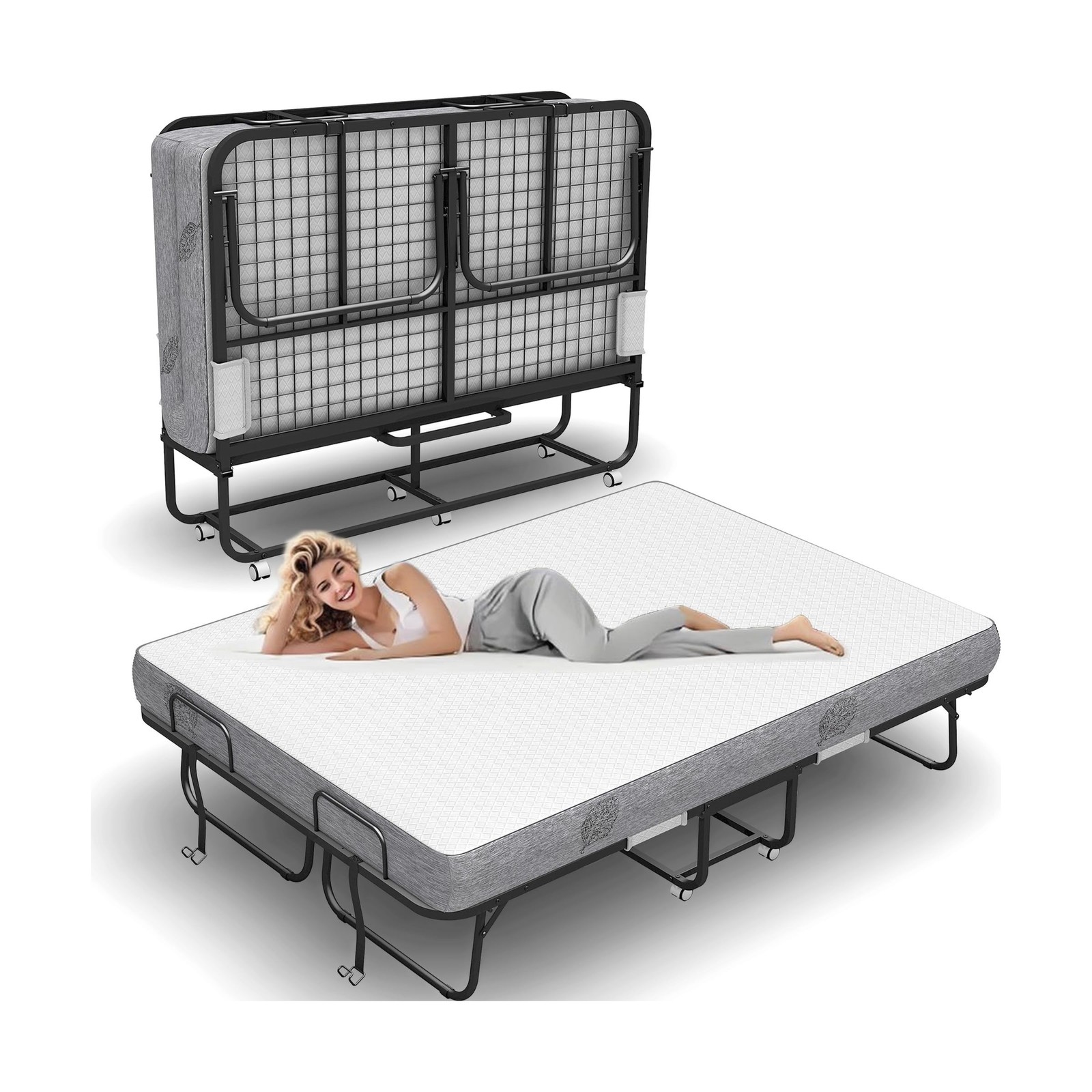 Folding Bed with Mattress 75 x 54 Full Size for Adults Rollaway Bed Fold Up F…