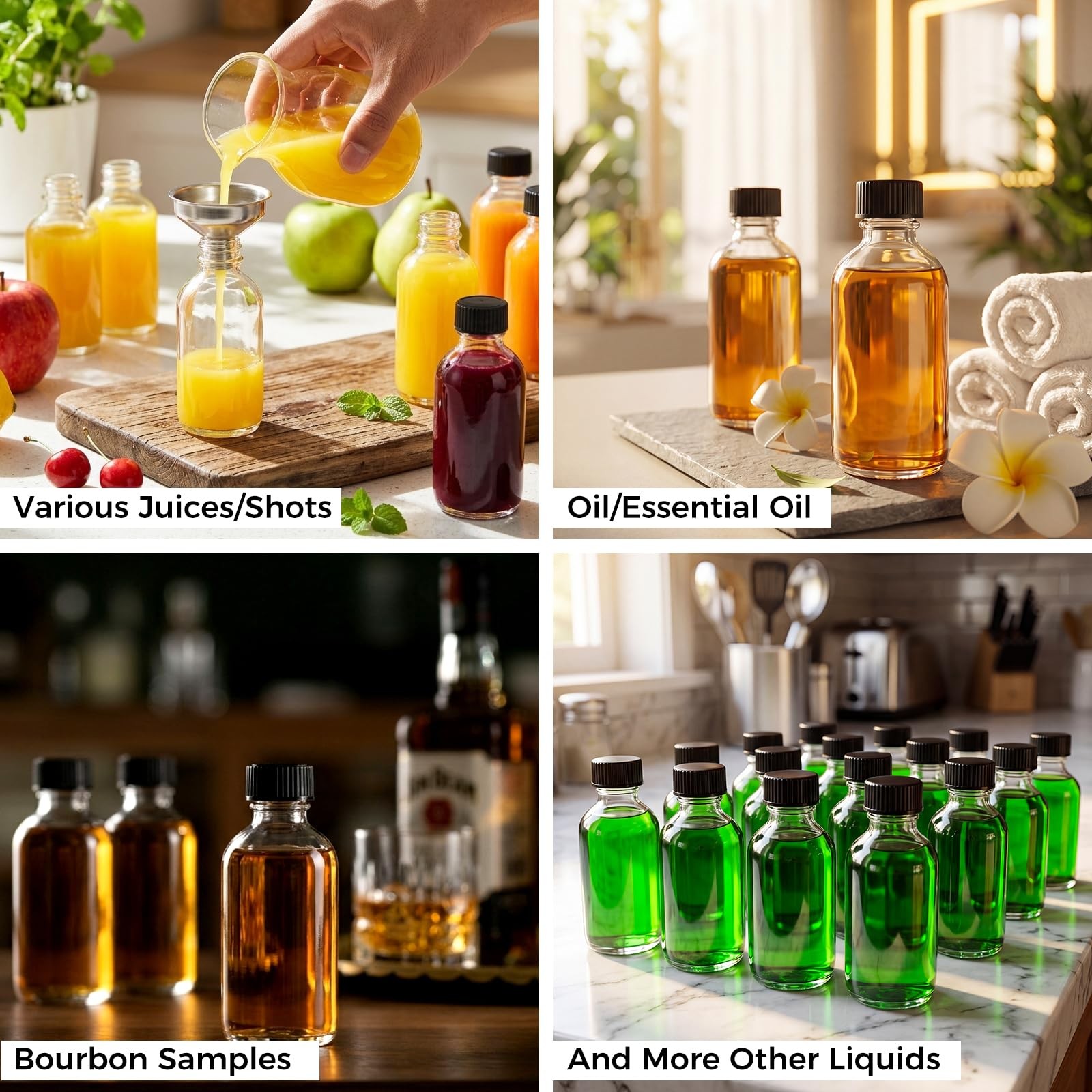 AOZITA 12 Pack, 2 oz Small Clear Glass Bottles w/Lid & 3 Funnels – 60ml