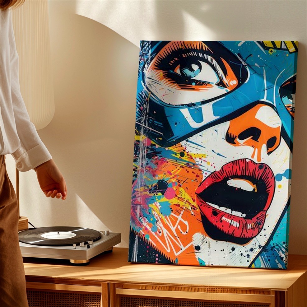 Wall Art Pop Art Masked Woman Face Canvas Print Colorful Graffiti Poster Print
