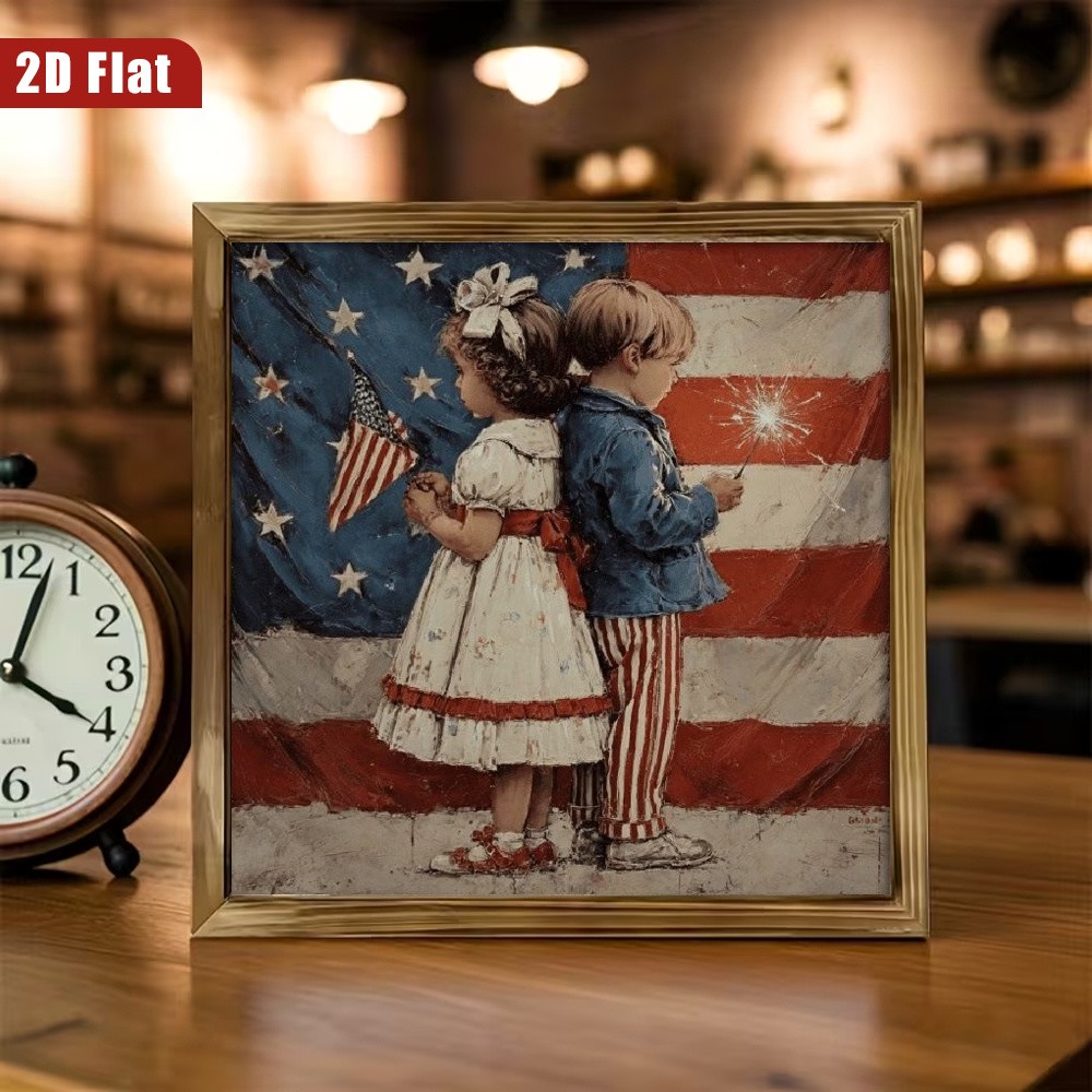 Vintage Kids Sparkler US Flag 4th of July Independence Day Farmhouse Home Decor