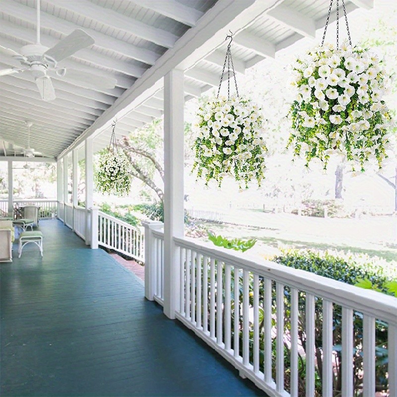 4pcs Artificial Hanging Petunia Flowers UV Resistant Fake Vines Outdoor Garden
