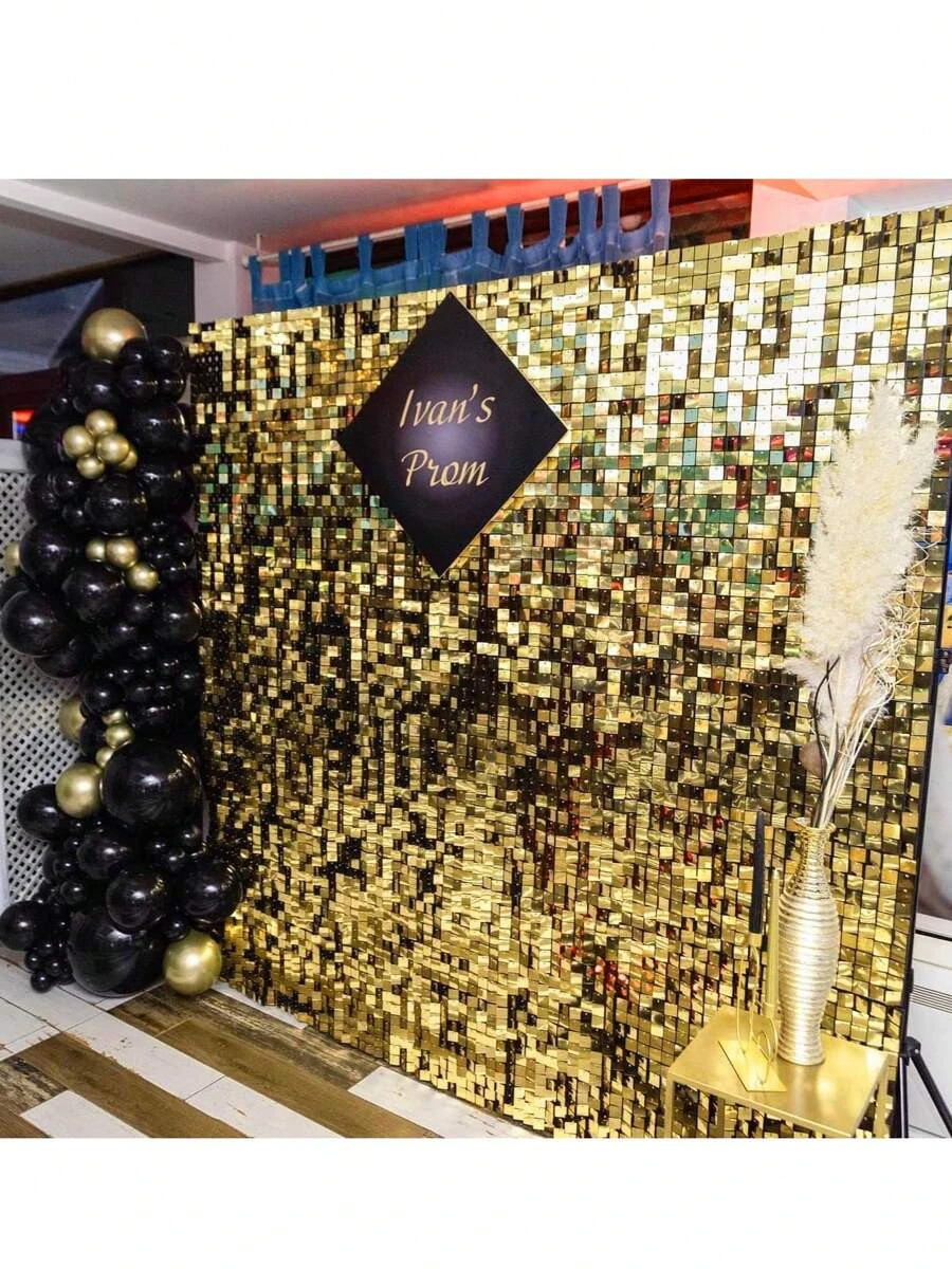 24/30pcs Shimmer Wall Backdrop Square Glitter Panels Birthday Wedding, Gold