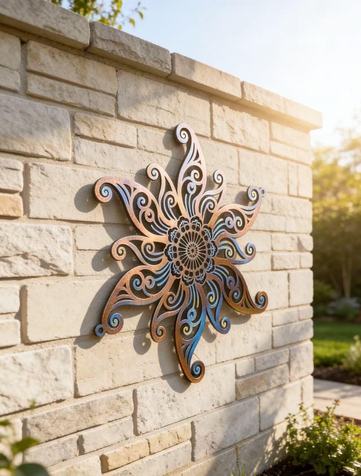 Colorful Metal Sun Wall Decor, Garden Outdoor Metal Art Sign
