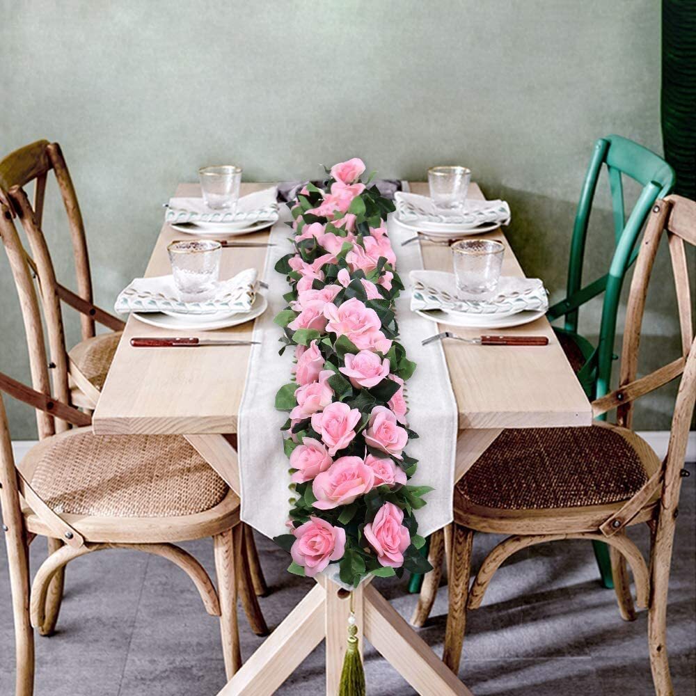 7.5 Ft Garland Wall Artificial Hanging Rose Flower Vine Deep Pink Wedding Decor