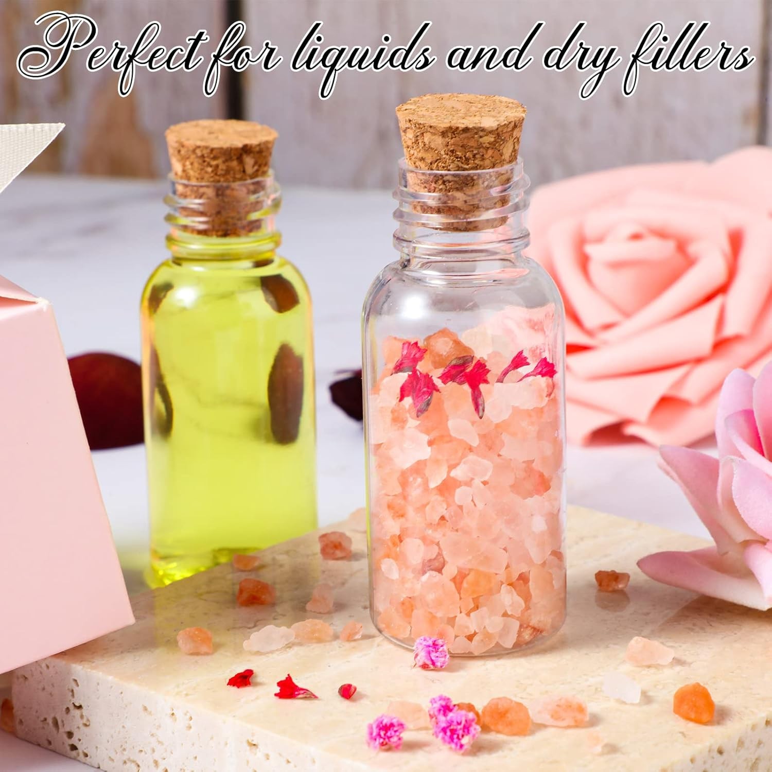 50 Pas 1 oz Plastic Sand Art Bottles with Cork Spers Mini Vial