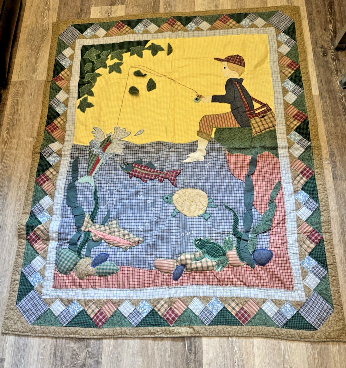 3D Fish Quilt Wall Hanging Plaid Border Thimbleberries Cottage Cabin Lodge