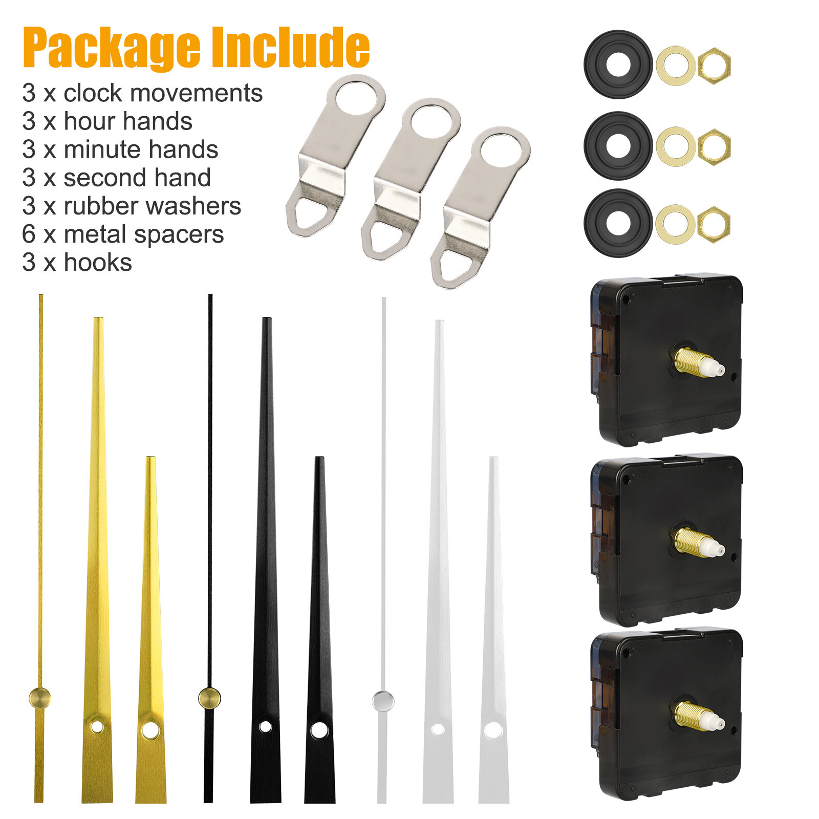 3PCS DIY Wall Quartz Clock Movement Mechanism Replacement Repair Parts Hands Kit
