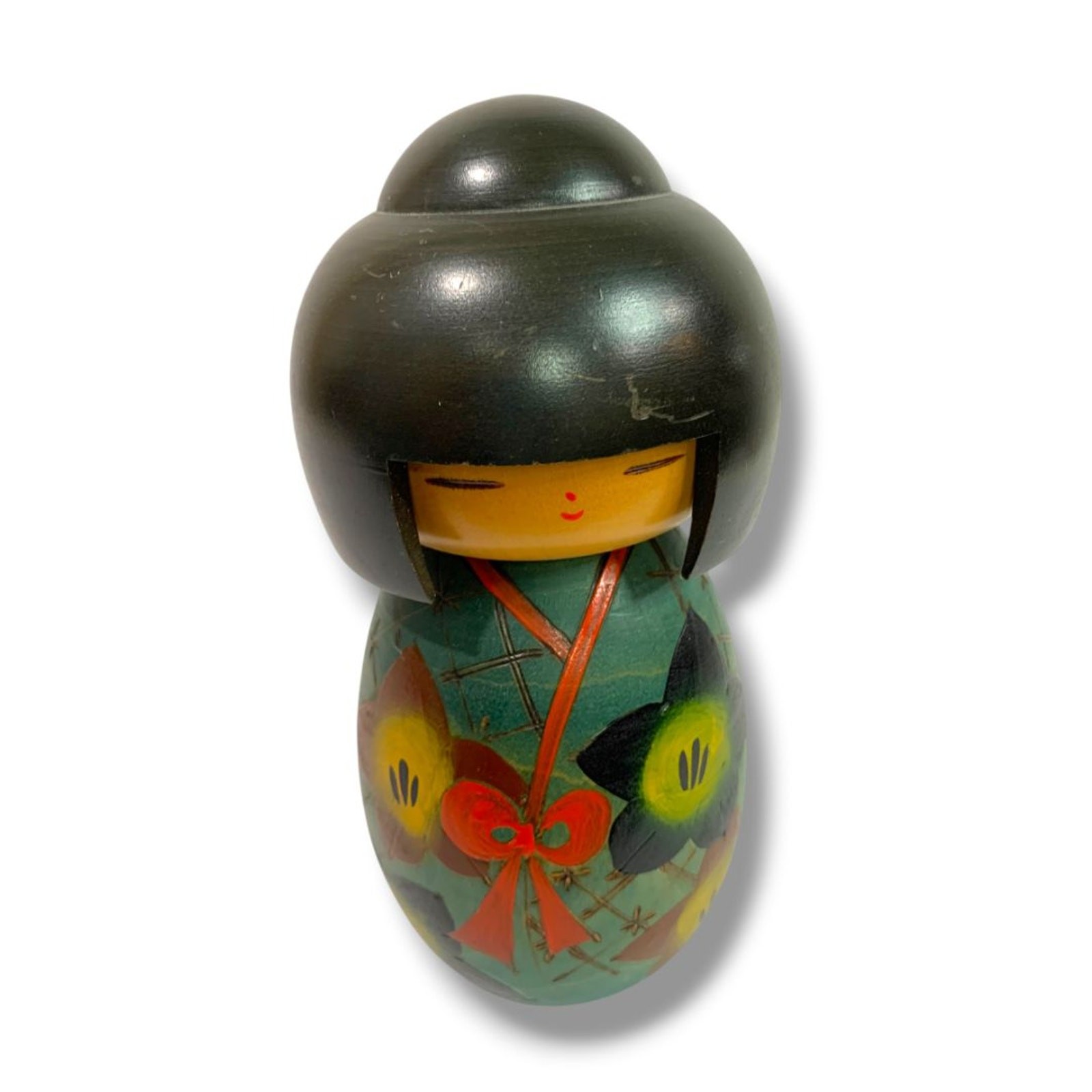 Japanese Kokeshi Doll Wooden Figurine Bell Flower 6.2″
