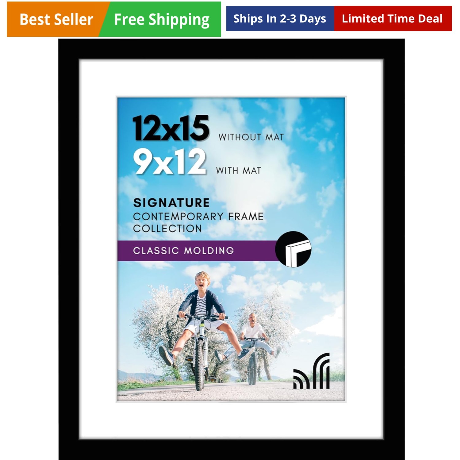 12×15 Picture Frame with Shatter-Resistant Glass – Use as 9×12 Frame with Mat…