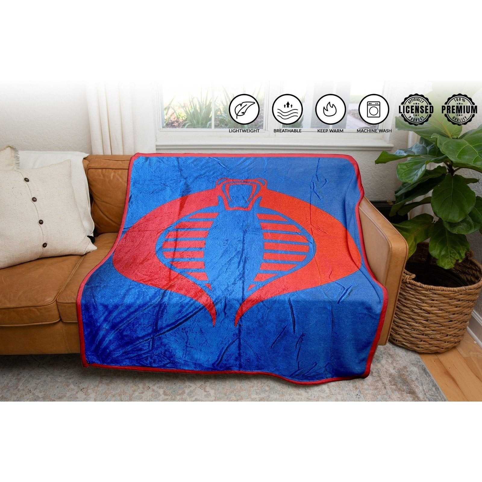 Hasbro G.I. Joe Cobra Symbol Blue 80’s Cartoon Throw Blanket