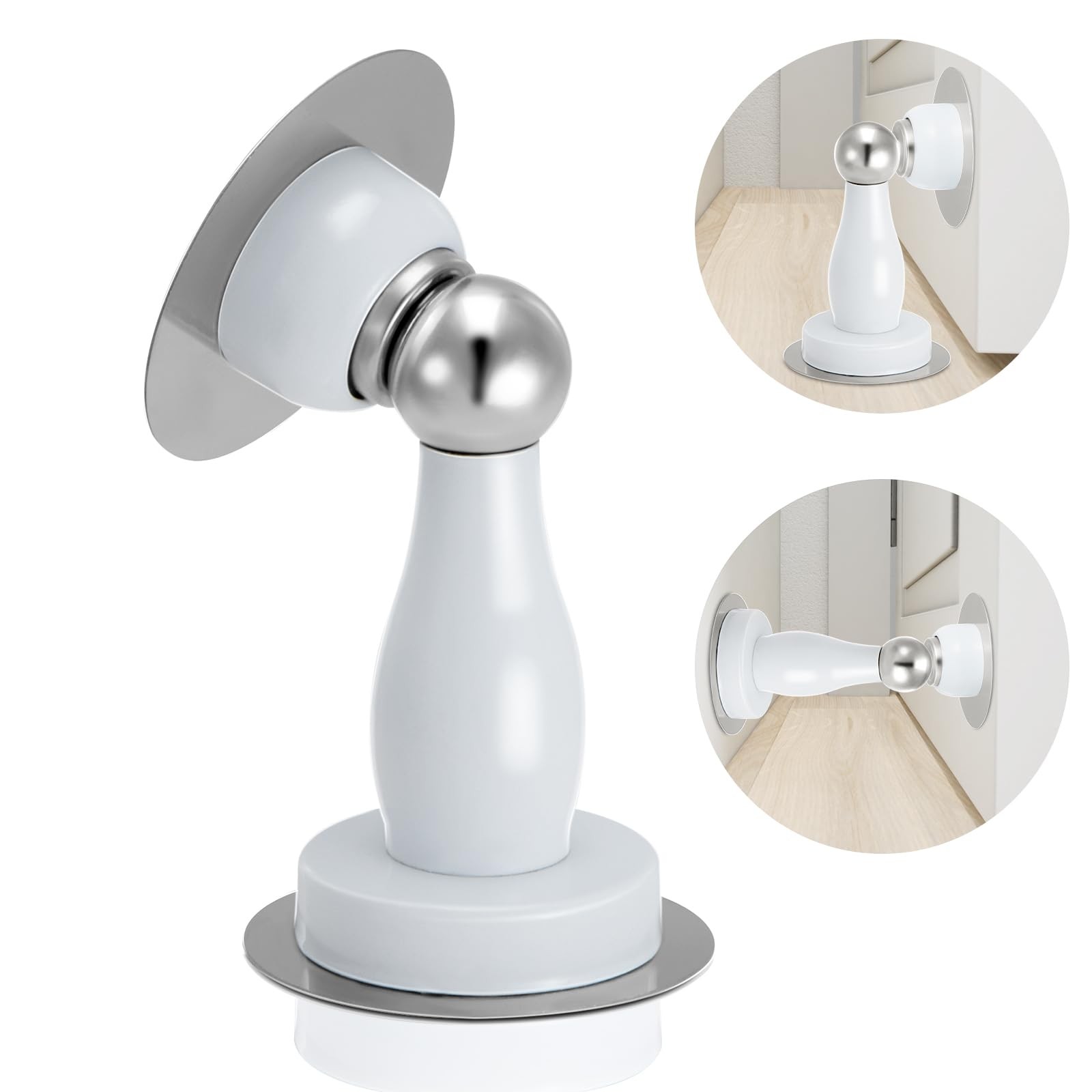 Magnetic Door Stop Stainless Steel Wall Floor Mount Door Holder White 1 Pack