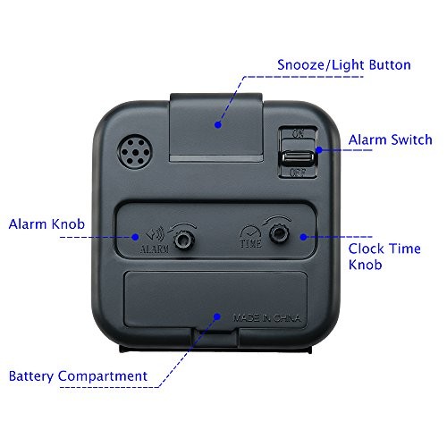 Small Battery Operated Analog Travel Alarm Clock Silent No Ticking, Black
