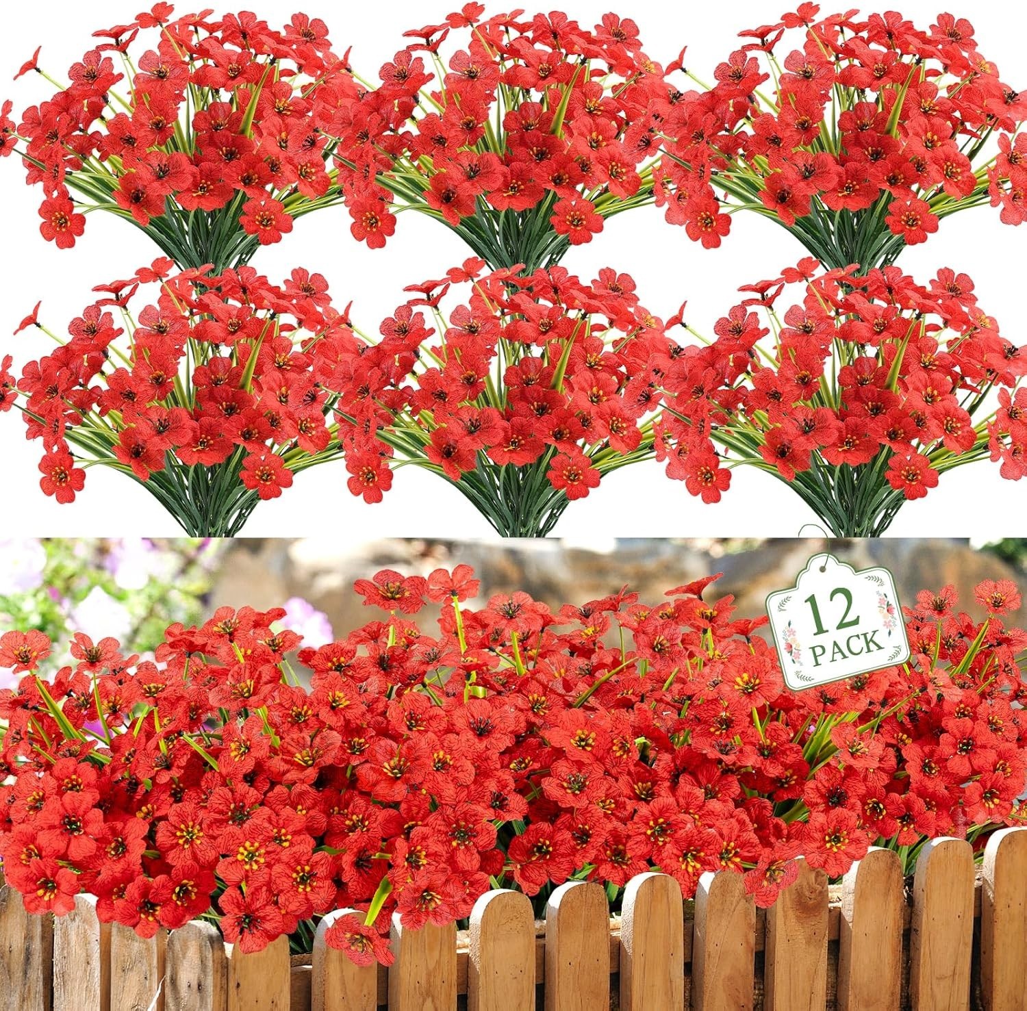 Ultra-Realistic Outdoor Faux Flowers – 12 Bundles, Easy Care & Customizable