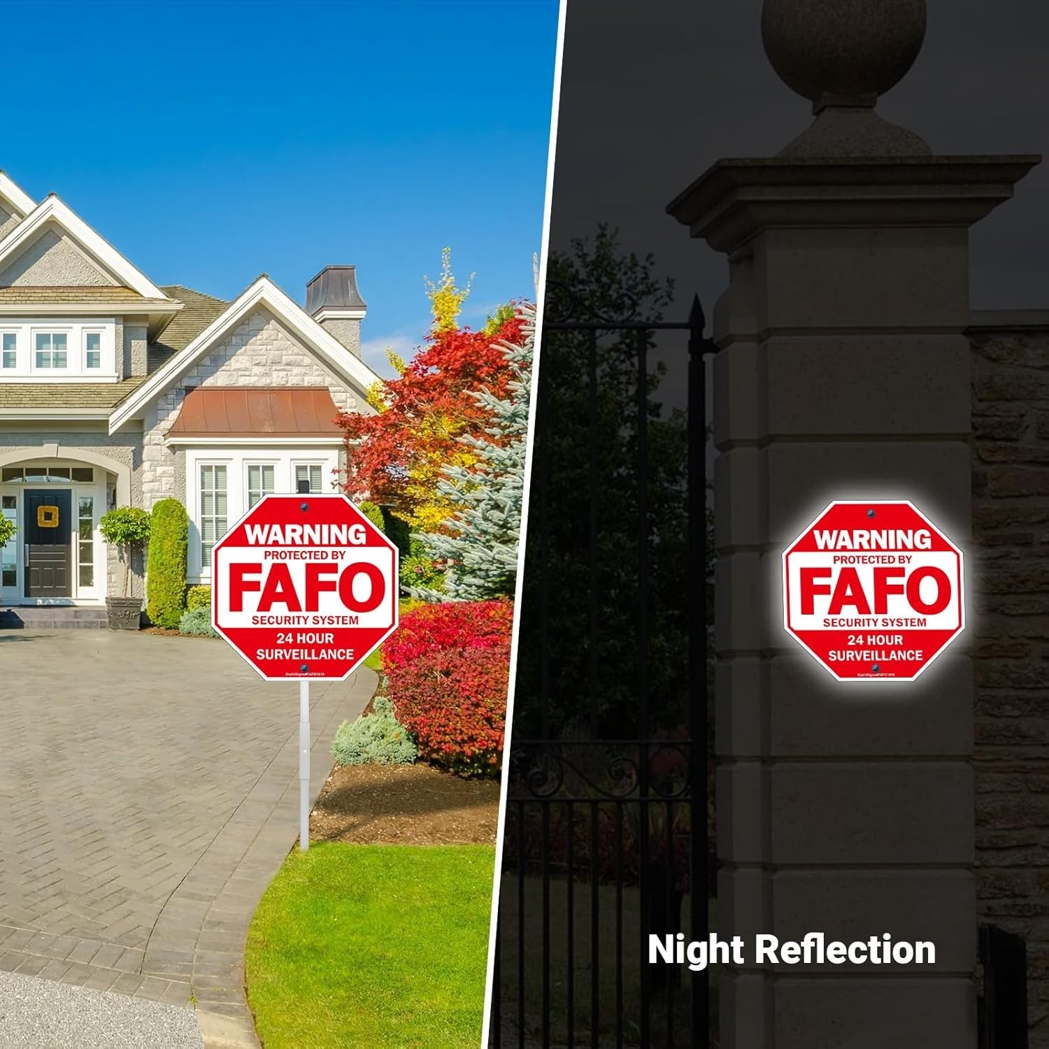 Protected by FAFO Security Sign 2 Pack Reflect Aluminum 10″ Outdoor Yard Warning