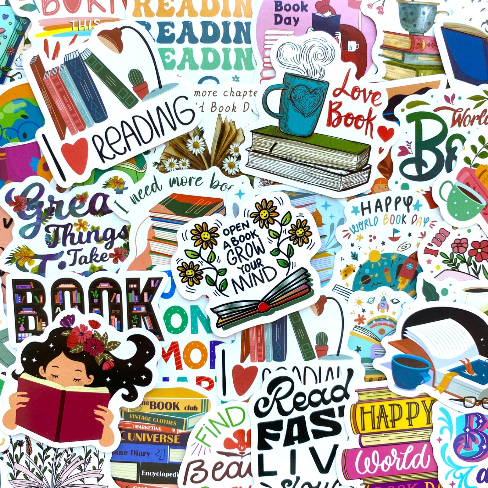 5-50 pcs Love Reading Book Stickers, Cute Fun Bookish Kindle Phone Laptop Decals