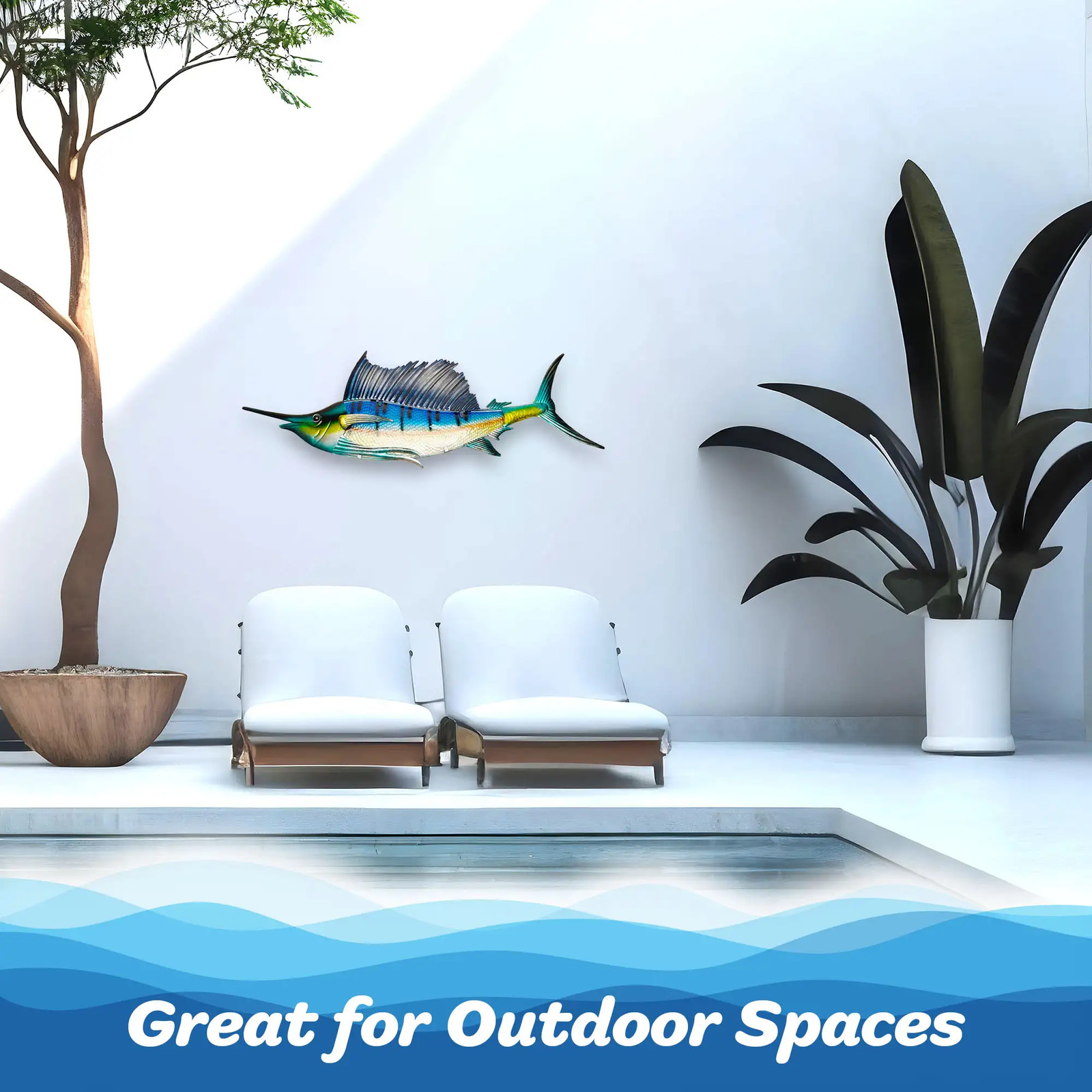 G128 36 in Metal Sailfish Wall Hanging Art Indoor Outdoor Decoration