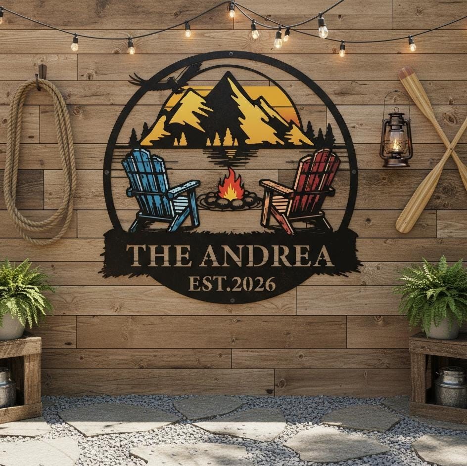 Personalized Camper Metal Sign Custom Cabin Camping Family Name Decor