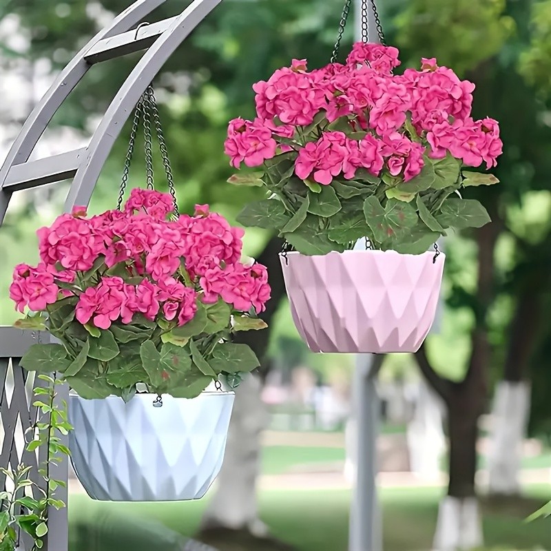 4Pcs Artificial Pink Geranium Flowers Fake Plants for Outdoor Garden Patio Decor