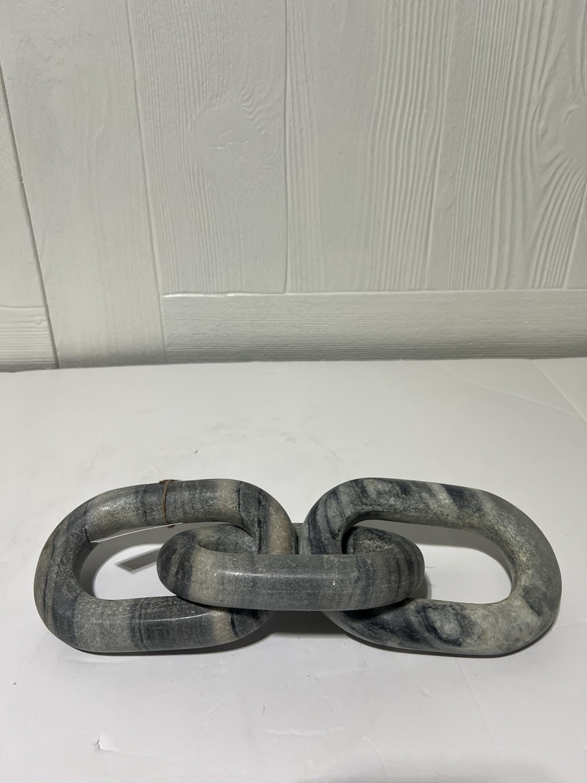 Gray Marble Chain Handmade Geometric 3 Link Decorative Sculpture, 13″ x 4″ x 3″