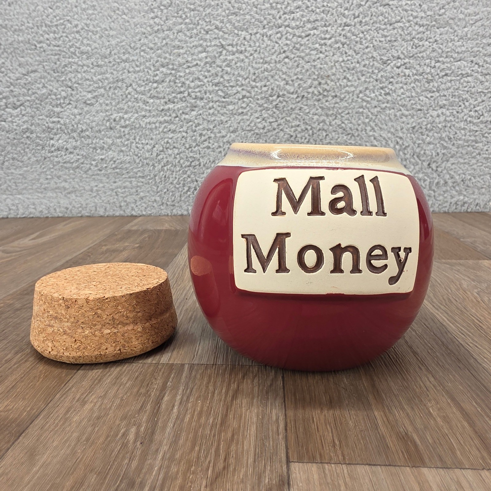 Novelty Mall Money Ceramic Piggy Bank Coin Holder Jar with Cork Stopper Burgandy