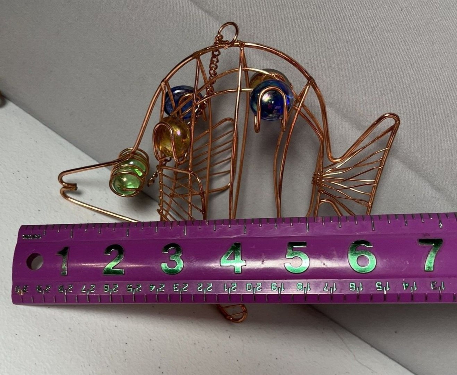 Copper Metal Glass Marbles Stones Fish HANGING Desk Decor 6″ – 8″ length