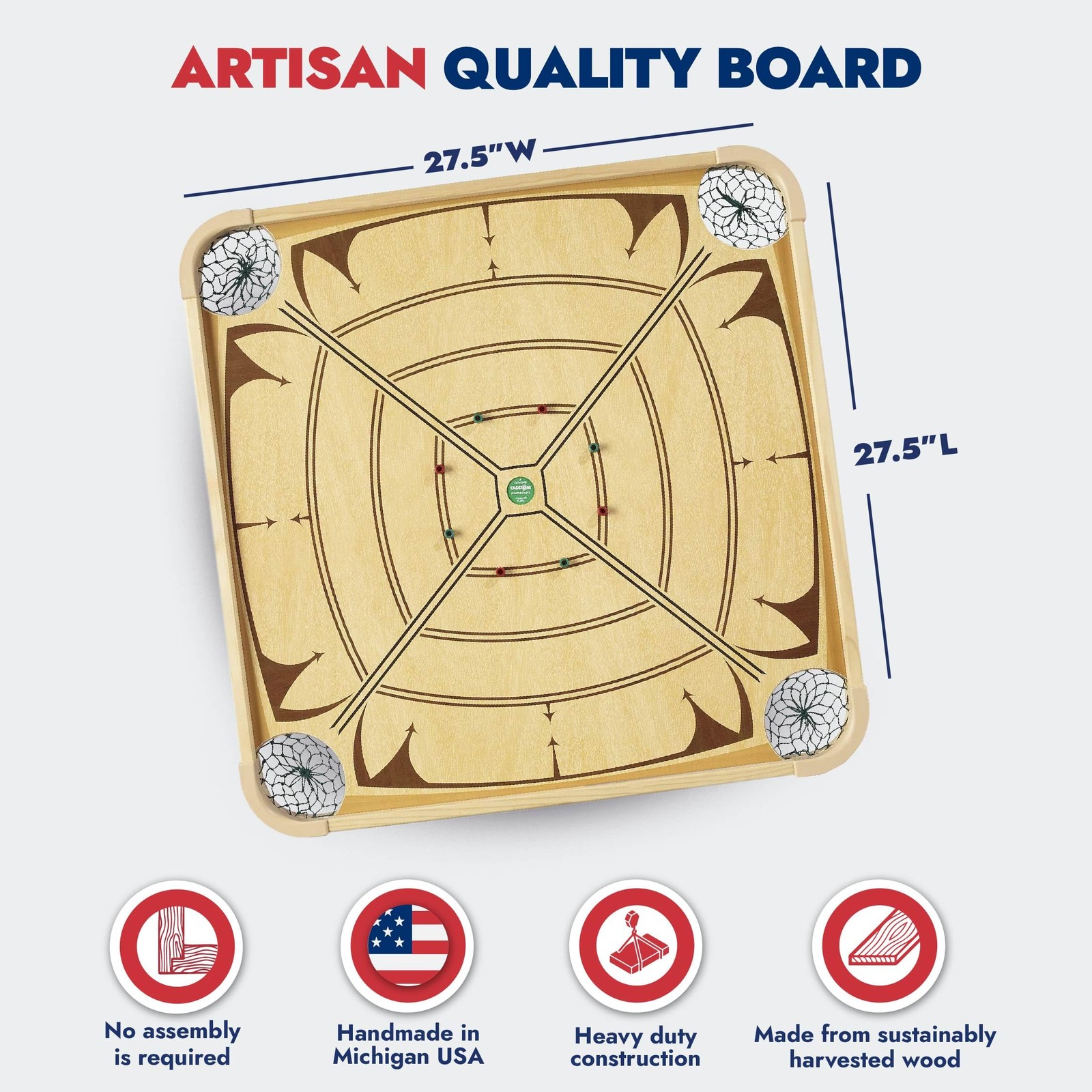 Carrom Board Game Set — Large Board Games for Adults & Children — Over 85 Board