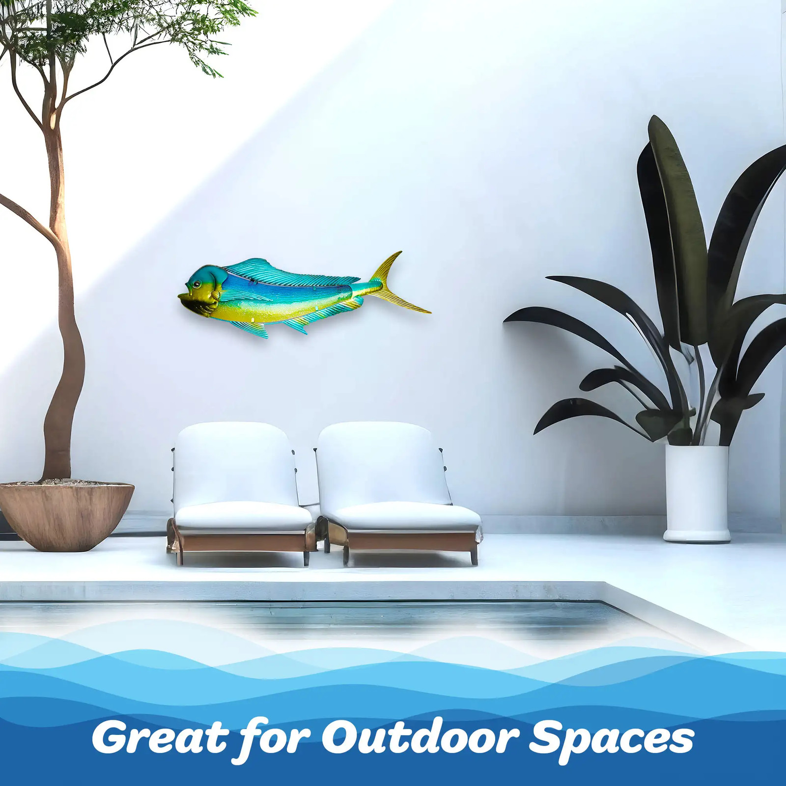 G128 36 IN Green Mahi-mahi Metal Wall Decor Tropical Ocean Theme Indoor Outdoor