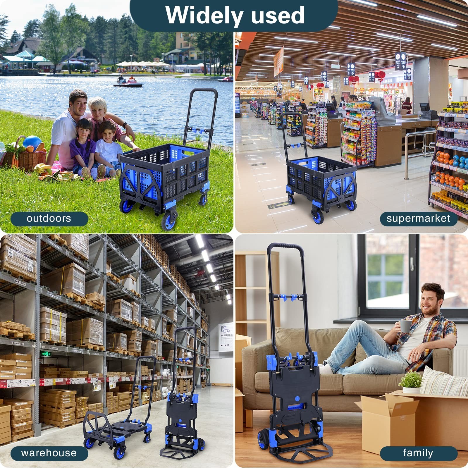 2-in-1Folding Hand Truck Dolly with Folding Basket, 330LBS Capacity Foldable …