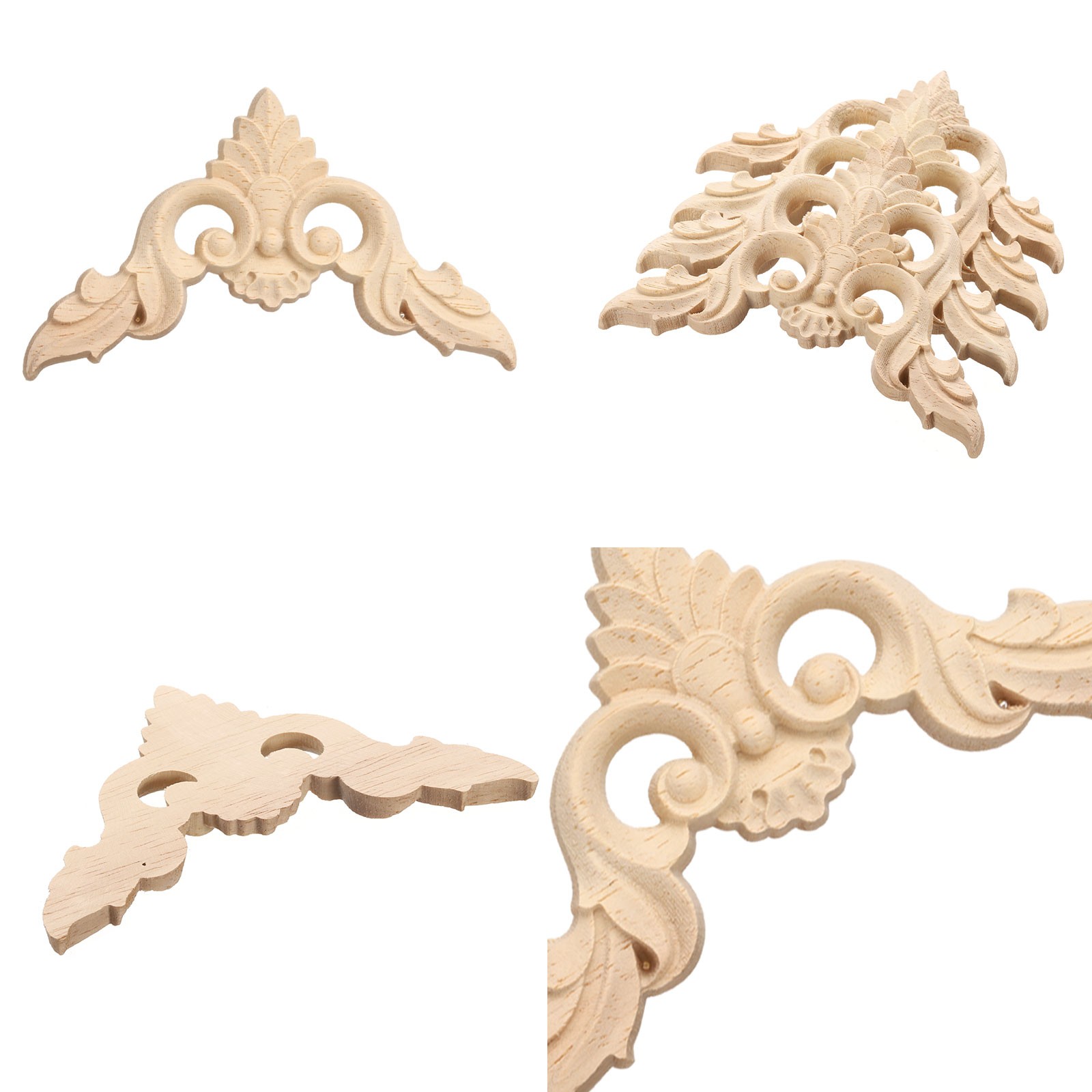4Pcs Carved Wood Appliques Onlays 8x8cm Wooden Corners Carvings Decals