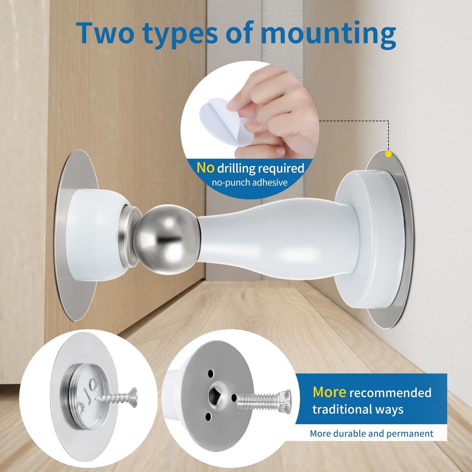 Magnetic Door Stop Stainless Steel Wall Floor Mount Door Holder White 1 Pack