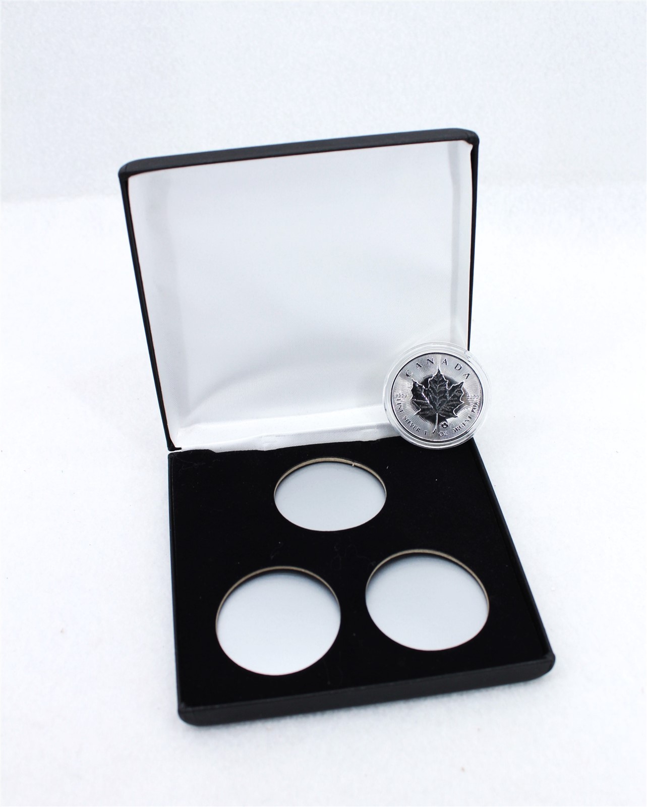 Black Leatherette Box for 3 1oz Silver Maple Leaf Coins in Direct Fit Capsules