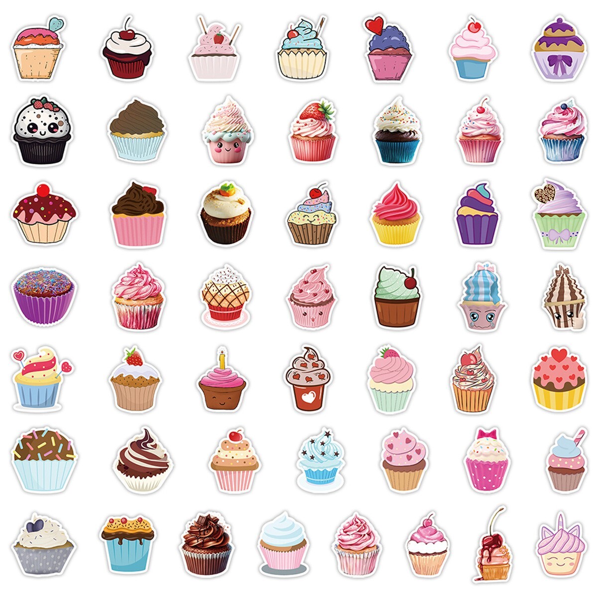 50pcs Waterproof Vinyl Stickers Cupcake Birthday Party Luggage Phone Laptop Car