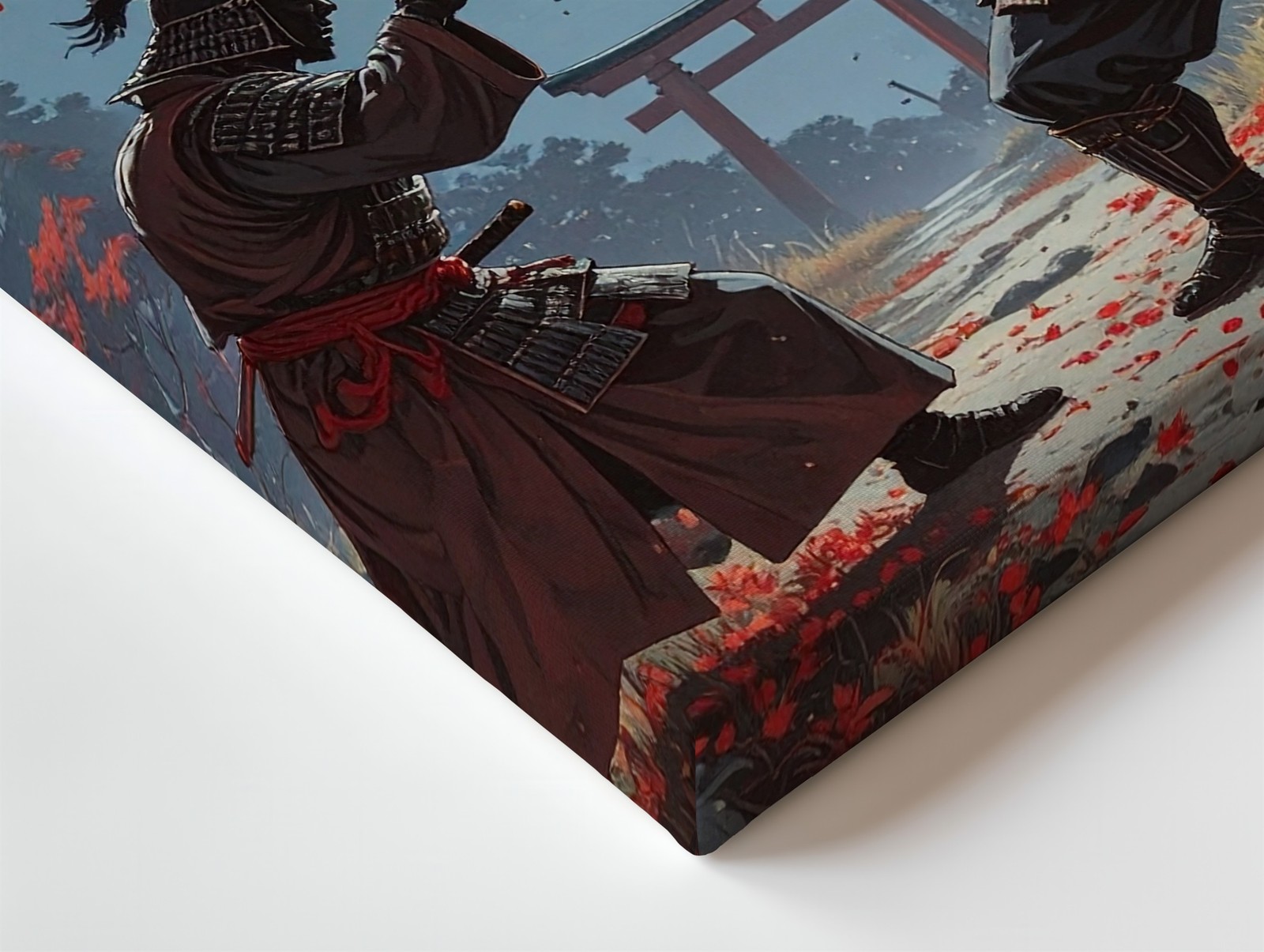 Wall Art Canvas Two Samurai Warriors Face Each Other Under a Glowing Full Moon