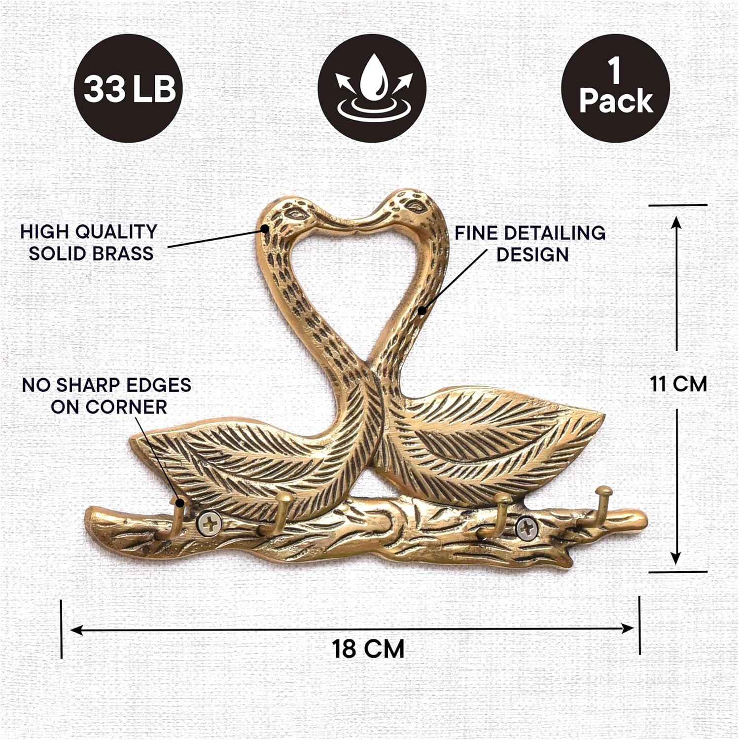 33Lb. Swan Vintage Wall Hooks for Keys Decorative Gold Key Holder Antique Kids W