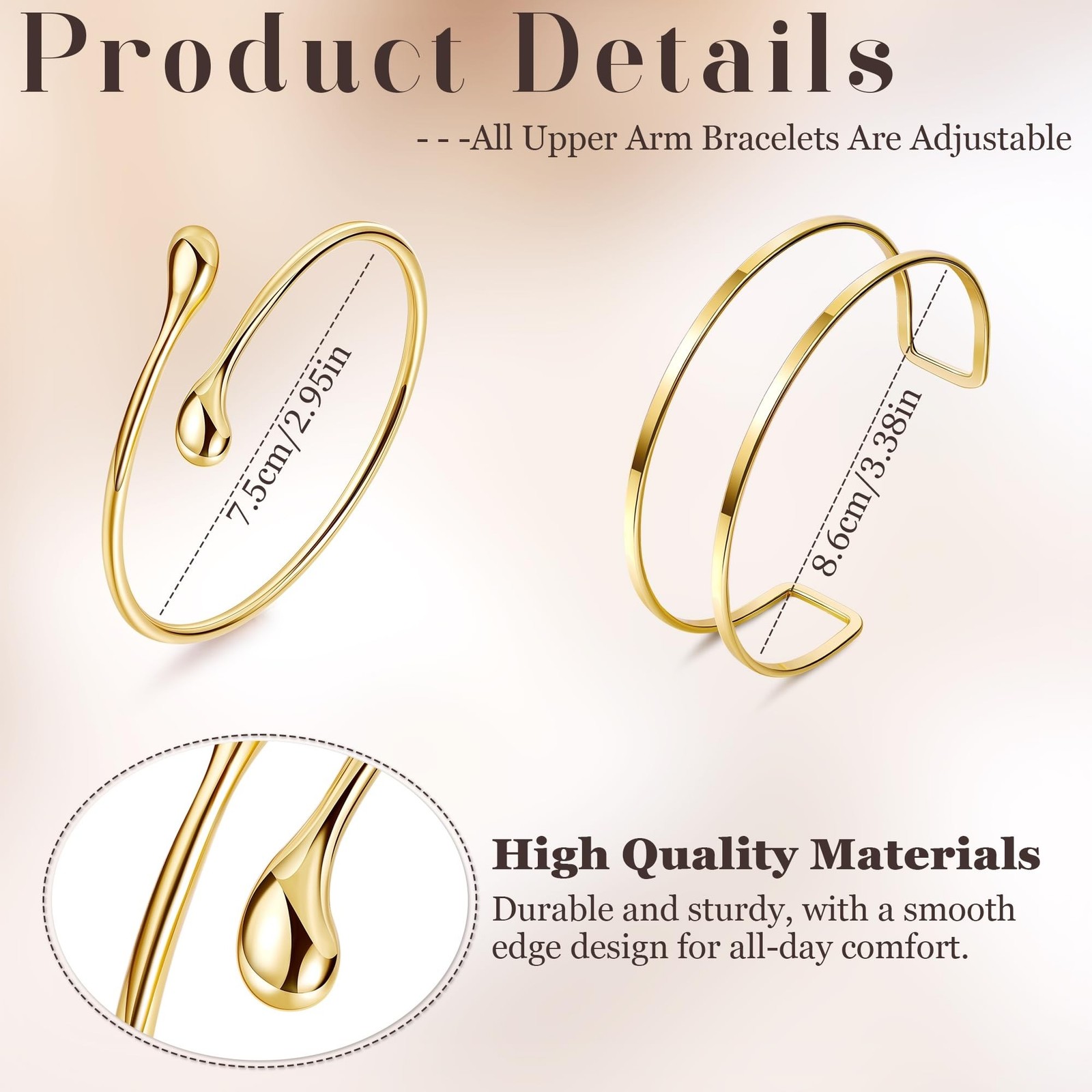 2Pcs Arm Cuffs Jewelry for Women Minimalist Upper Arm Cuff Bangle Band Armlet…
