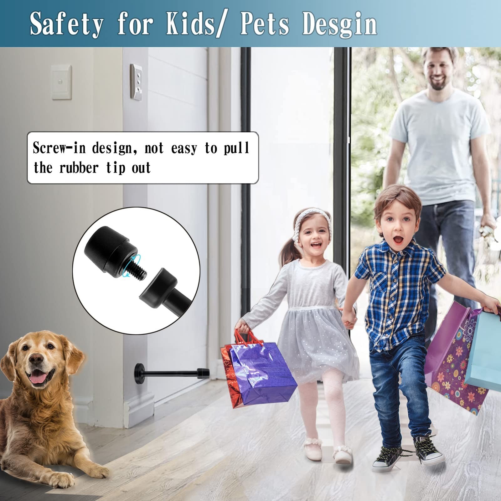 KOLAKO 4 Pack Long Door Stopper 4 Inch Black Door Stops, Stainless Steel, Wal…
